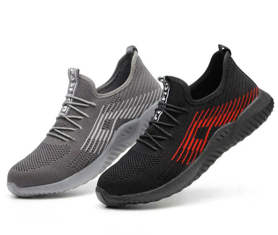 Flyknit/дышащая стальная Рабочая защитная обувь со стальным носком; уличная Мужская противоскользящая дезодорирующая стальная прокалывающая конструкция