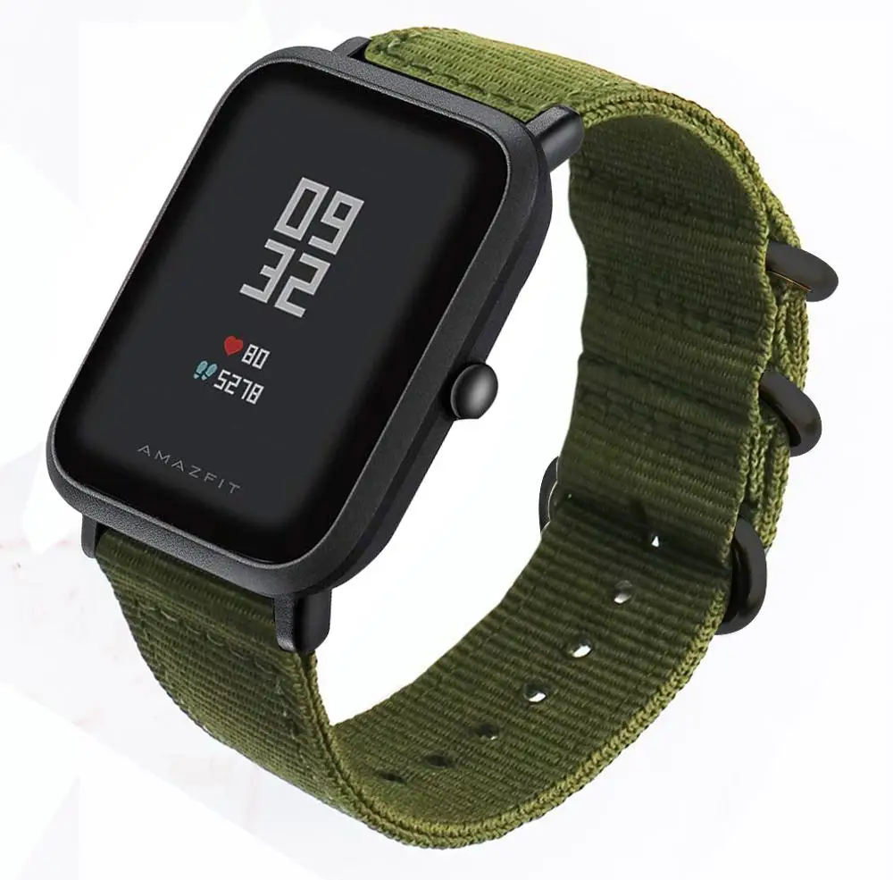 DK нейлоновый ремешок для часов Amazfit ремешок 20 мм для Xiaomi Huami Amazfit Youth Bip Bit Смарт-часы ремешок браслет - Цвет: Зеленый