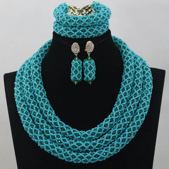 2017 фантастические Синие Свадебные нигерийские бусы ювелирный набор африканские