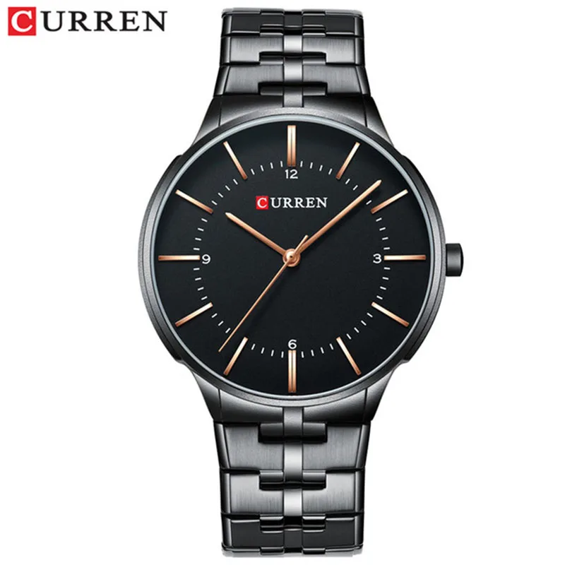 black black CURREN Relogio мужские часы модные синие мужские часы Роскошные брендовые водонепроницаемые кварцевые аналоговые наручные часы мужские - Цвет: black black