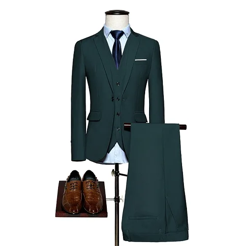 3 pieces Dark green Роскошный мужской свадебный костюм, мужские блейзеры, приталенные костюмы для мужчин, деловой вечерний синий классический черный M-6XL, мужской смокинг - Цвет: 3 pieces Dark green