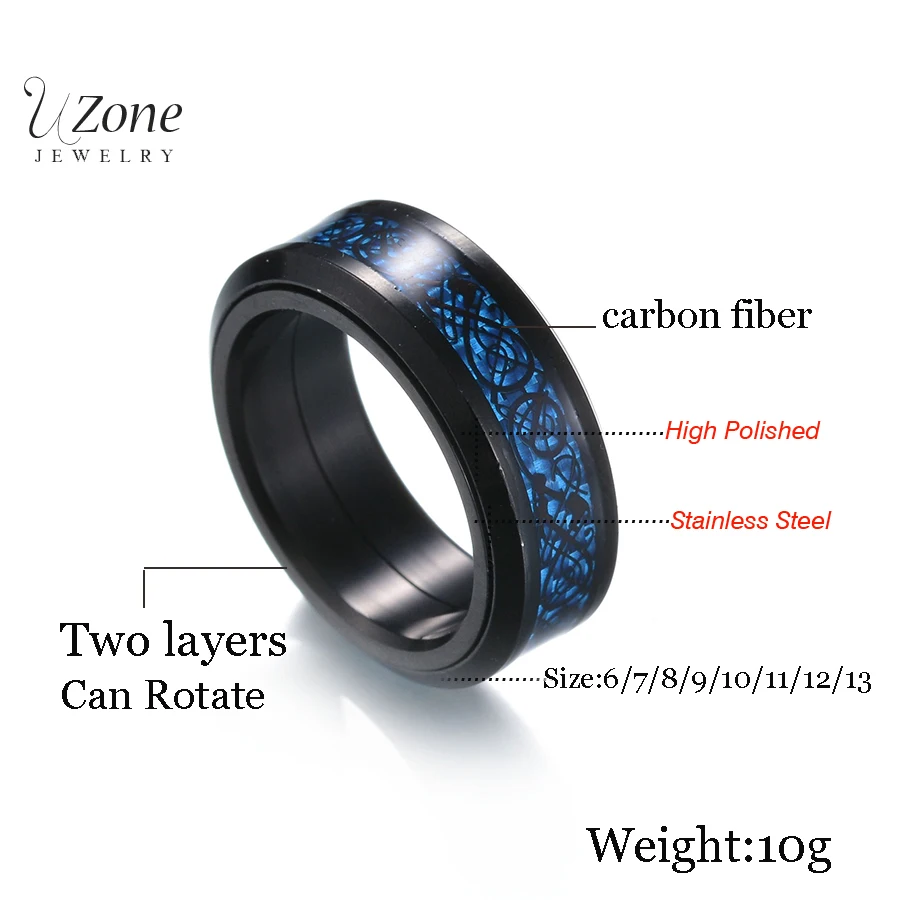 Кольцо на палец из нержавеющей стали с синим и черным драконом|finger ring|ring of powerbrand