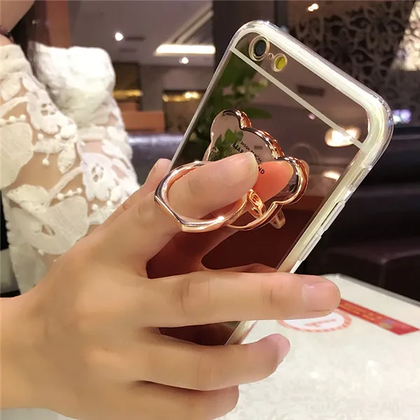Роскошный мягкий силиконовый зеркальный чехол для телефона iPhone XS Max XR с кольцом и