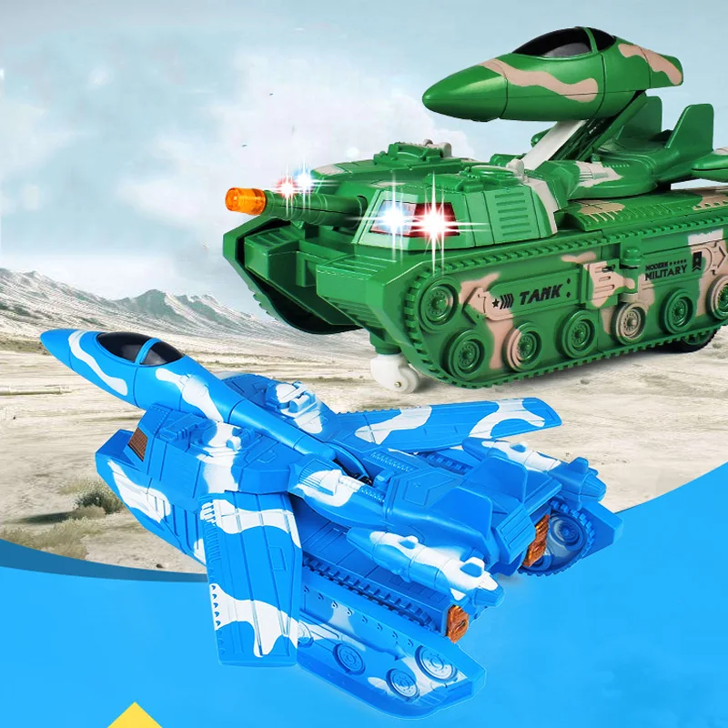 Electric Remote Control Toy Five-Channel One-Button Deformation Tank Aircraft With Light Children's Toys | Игрушки и хобби