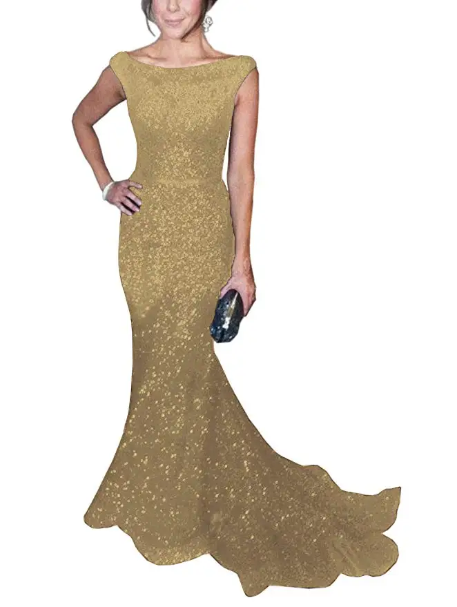 Solovedress ткань Кепки одежда в морском стиле с длинными рукавами с пайетками вечернее платье, с вырезом лодочкой, блестящие вечерние платья vestido de fiesta SLD-SLP9009 - Цвет: Gold