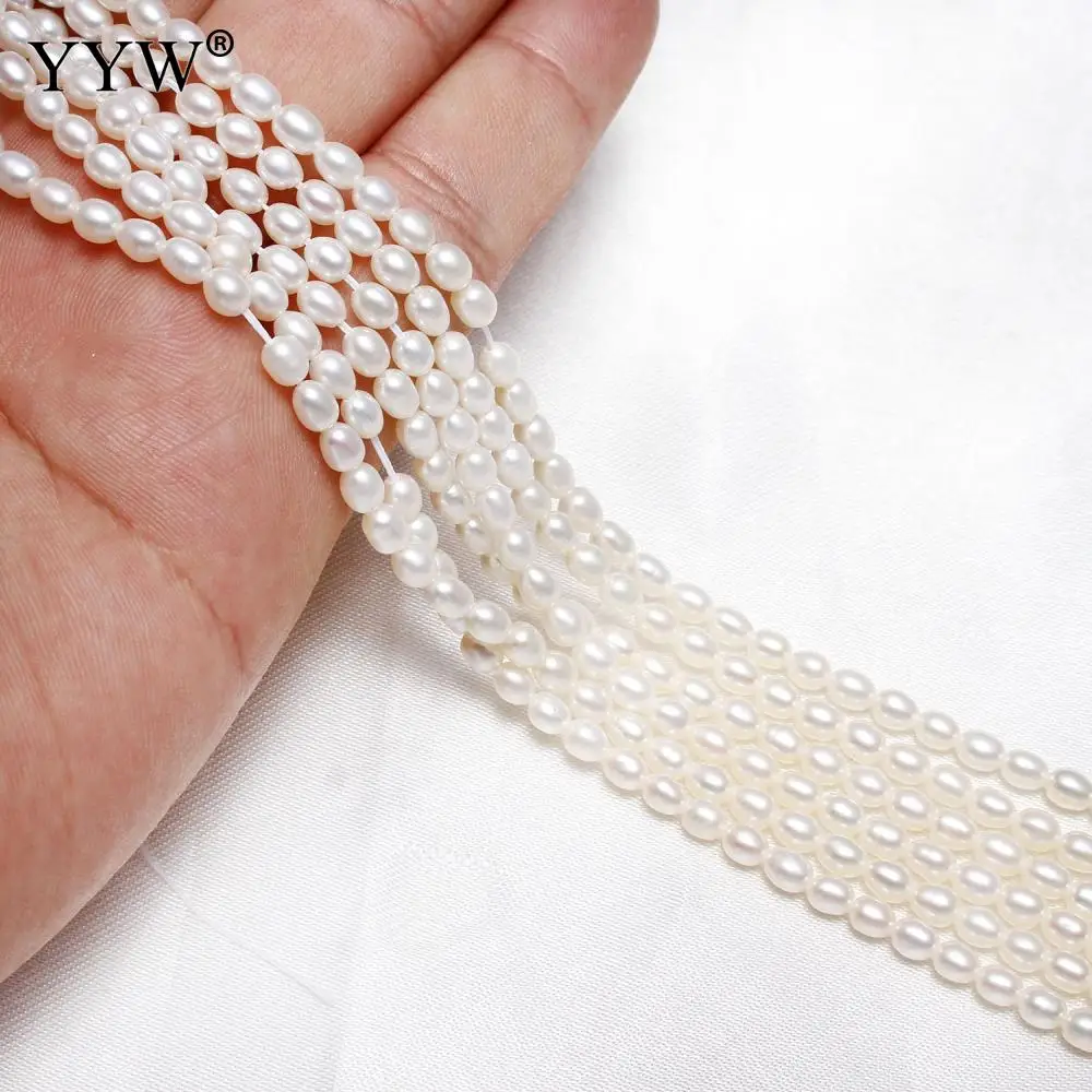 Бусины из пресноводного жемчуга с выращенным рисом нитка 3-4 мм 14 дюймов для