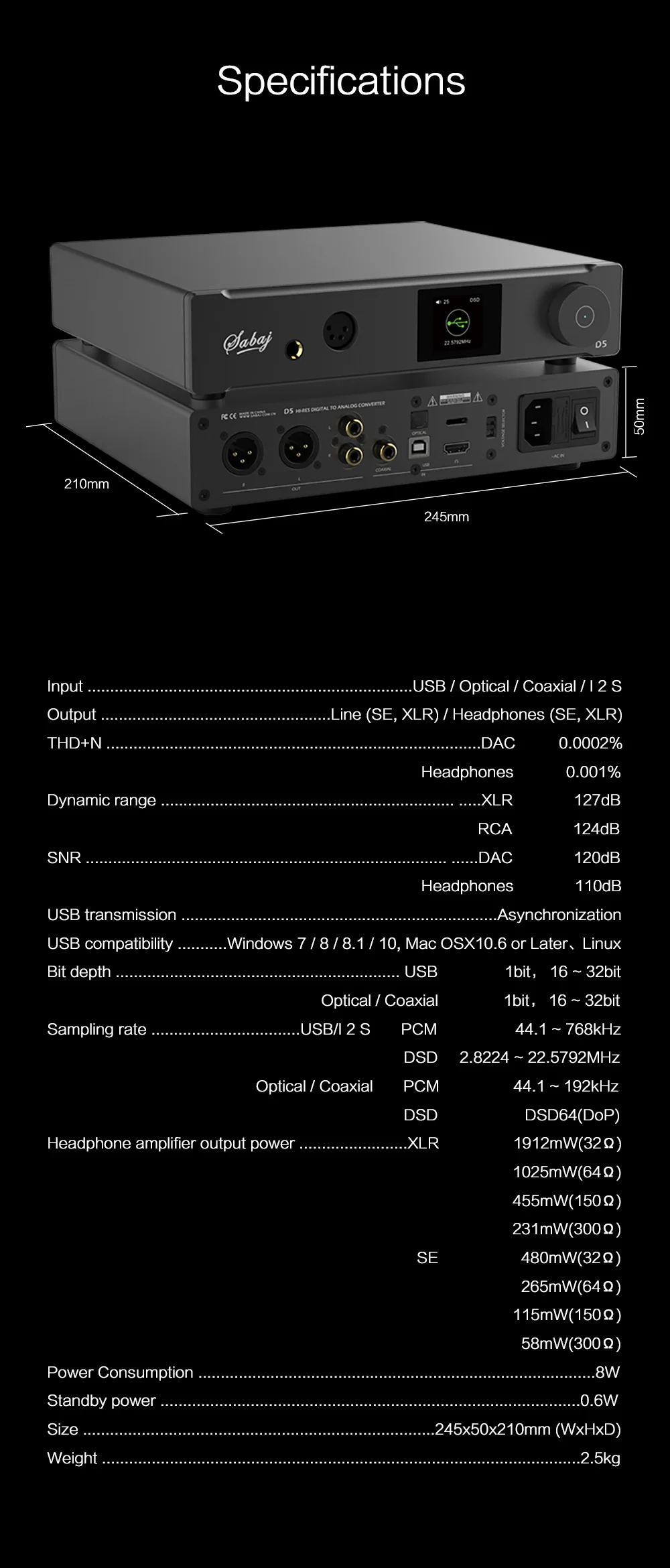 Sabaj D5 аудио ЦАП ESS9038PRO Heaphone Усилитель Поддержка DOP и родного DSD USB оптический коаксиальный ies вход