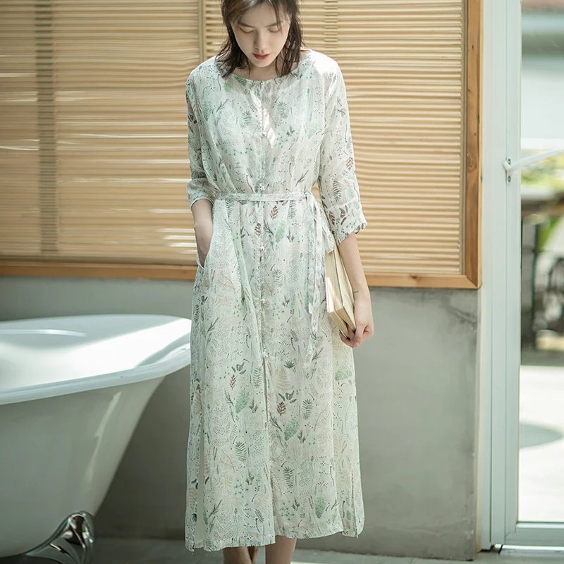 Женское винтажное платье рубашка SCUWLINEN Длинное свободное пляжное на тонких