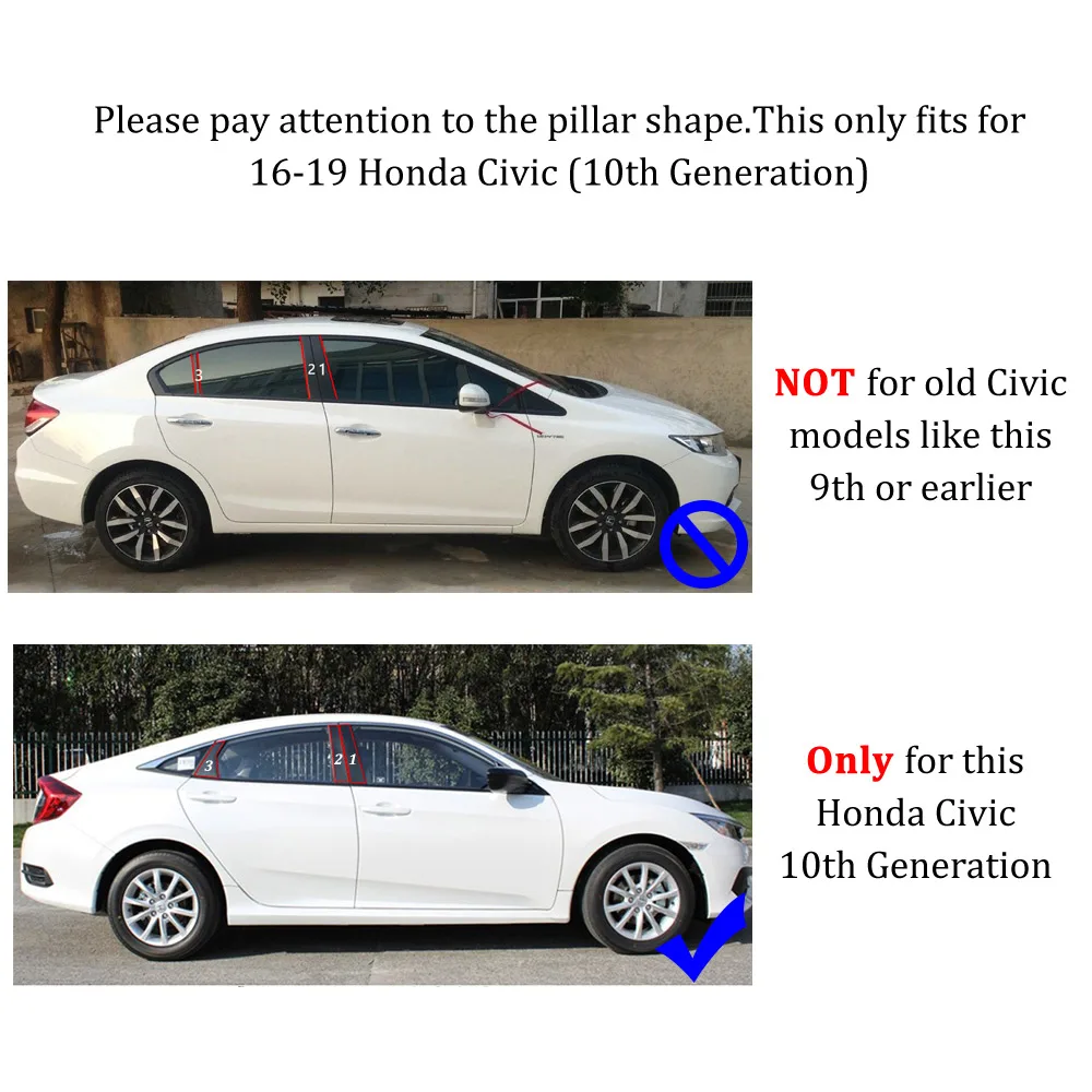 Автомобильная наклейка для Honda Civic 10th Generation EX EX-L Touring Si Седан Тип R хэтчбек Автомобильная оконная стойка для выступаюших деталей крышка наклейка