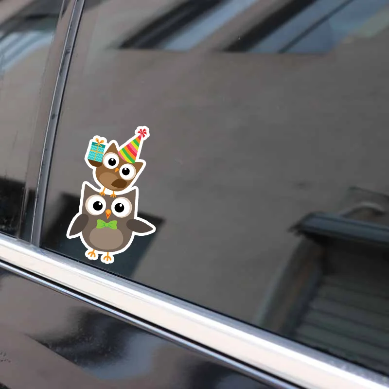 YJZT 9CM*15.2CM Cute Owl Father And Son Birthday Present PVC Decoration Car Sticker 11-01294 | Автомобили и мотоциклы