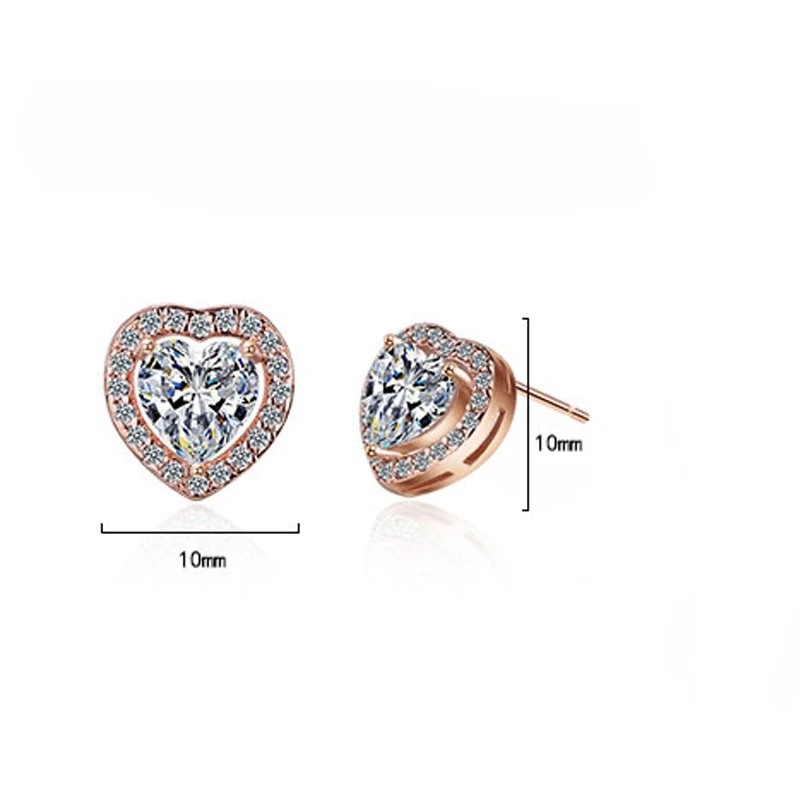 Utimtree Модные CZ серьги гвоздики в форме сердца Свадебные серебряные с кубическим