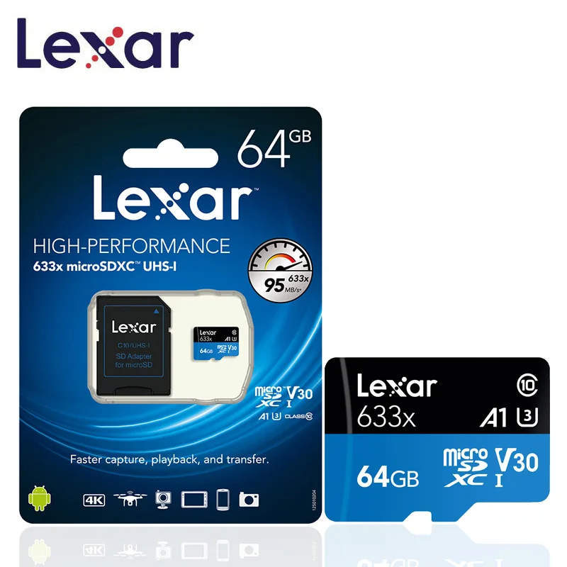 

Оригинальная карта Lexar Micro sd высокопроизводительная 95 МБ/с./с 633x64 г кардридер UHS-I карт памяти для дрона Gopro Dji спортивная видеокамера