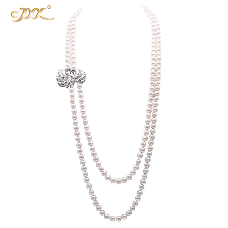 

JYX 2019 new Double Strand Necklace 8.5-9.5mm White Freshwater Pearl Long Necklace with Goose for Women Party 32-40"