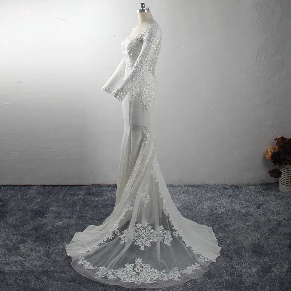 Кружевное свадебное платье с бисером LZ299 пикантное ажурное Русалка жемчужинами