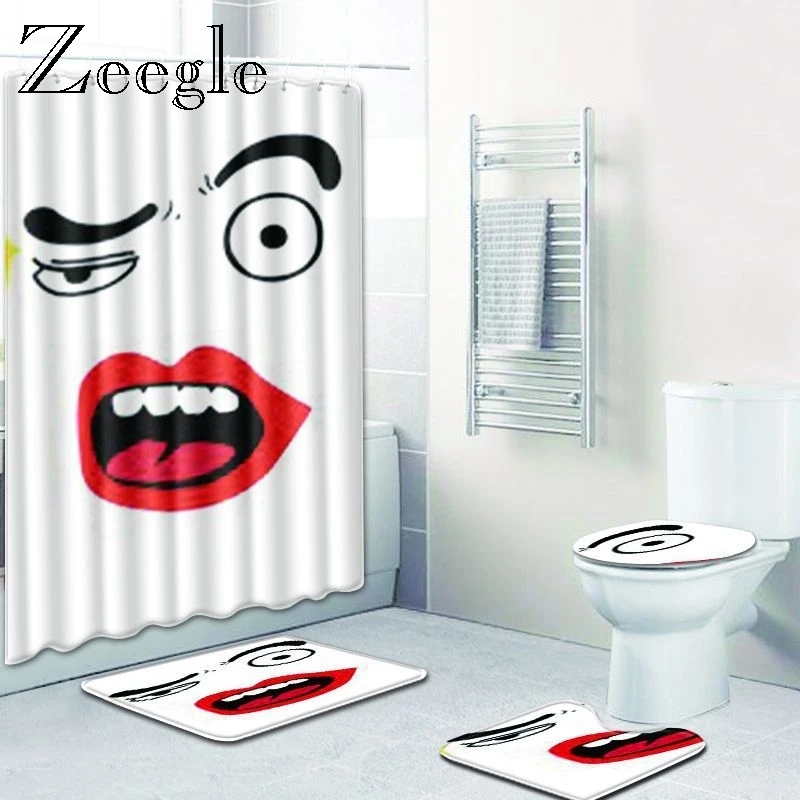

Zeegle Printed Bathroom Mat and Rugs Shower Carpet Water Absorbing Bath Mat Non Slip Bath Mats Soft Toilet Rug 4pcs set