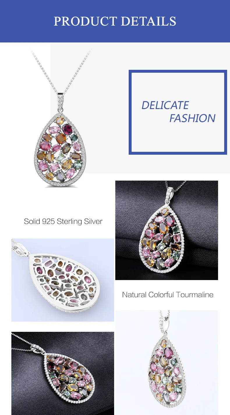 Gem's Ballet 5.57Ct Colorful Classic Natural Tourmaline Gemstone Necklaces 925 Sterling Silver pendants Fine Jewelry For Women