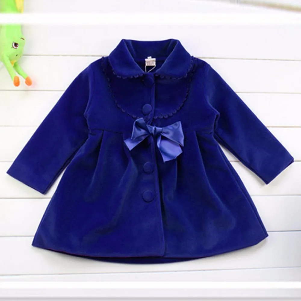 2018 Kids Girls Winter Autumn Spring Jackets Solid Color Bowknot Ornament Baby Blue Red Purple Coat 2-7Y Clothing | Детская одежда и