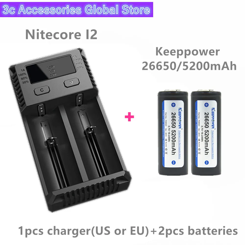 Keeppower 2 шт. 26650 5200 мАч P2652C Защищенный Литий-ионный перезаряжаемый аккумулятор с