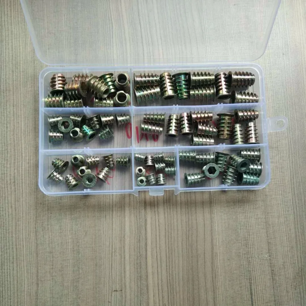 70 шт./компл. M4/M5/M6* 8/10/15/18/20 цинковый сплав резьба по дереву вставка гайки с фланцем шестигранный привод основная мебель набор болтов в ассортименте