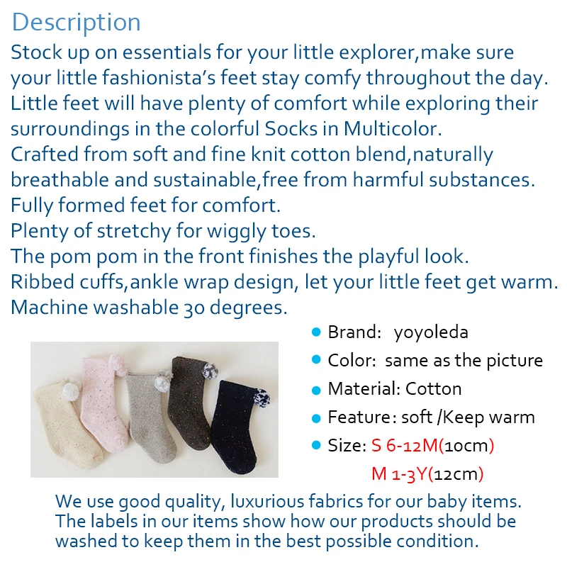 

Newborn Toddler Boys Foot Sock Infant Winter Socks For Baby Girl Pompom Decoration Pink Thick Warm Cotton Girls Long Tube Socks