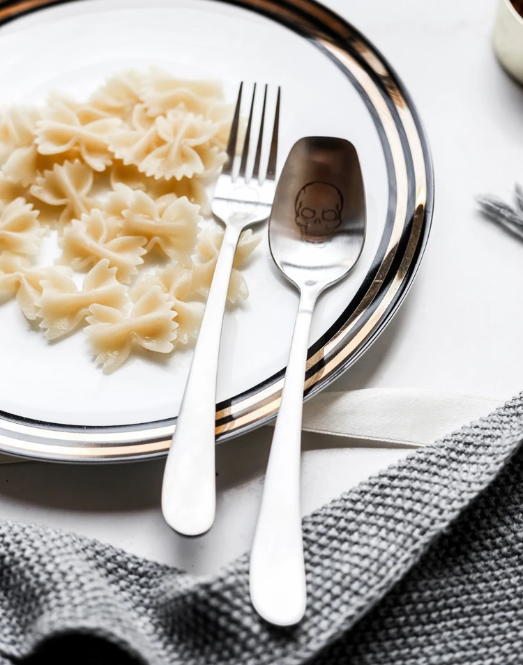 Ложка с принтом черепа вилки 304 нержавеющая сталь матовая Западная Посуда