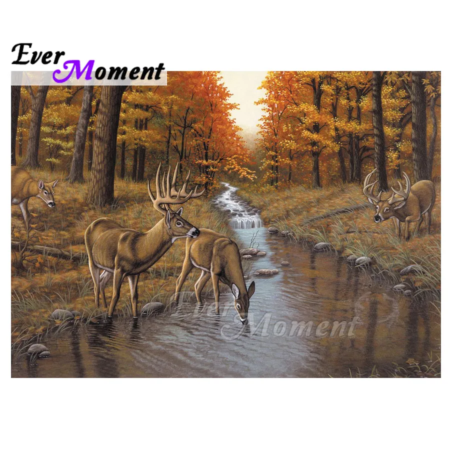 

Ever Moment Diamond Painting Dear Drinking River Forest Artwork 5D DIY Mosaic Picture Of Rhinestone Diamond Embroidery S2F2228
