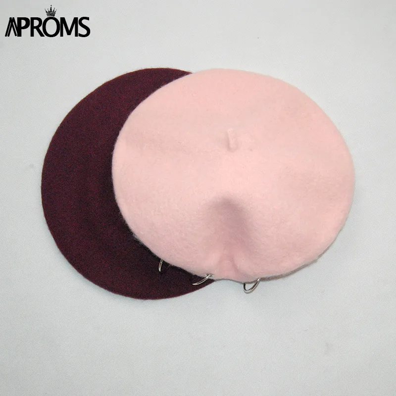 Aproms Розовый шерстяной металлический обруч берет Кепка женская элегантная 90s мечта осень зима Женская Повседневная французская шляпа берет эффектный аксессуар