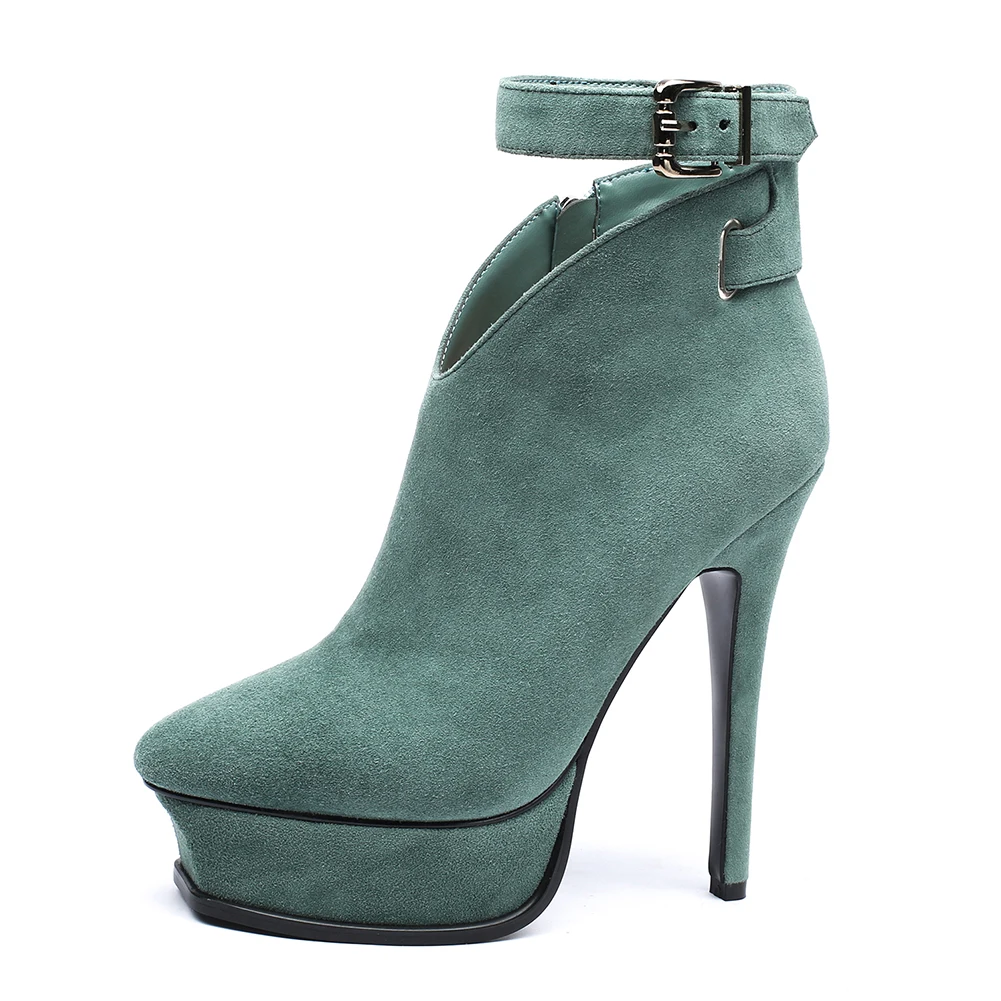 DoraTasia Brand new Kid Suede leather Platform Ankle Boots Woman Shoes Super High Heels sexy Autumn Boots Female Shoes Woman - Цвет: Зеленый