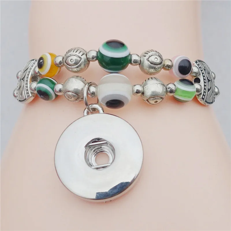 

Evil Eye Multicolor Beads Bracelet Metal 18mm Snap Buttons Charms Jewelry Christmas Gift