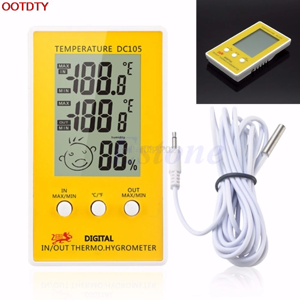 

Digital LCD Indoor Outdoor Humidity Thermometer Hygrometer Meter Probe Cable C/F