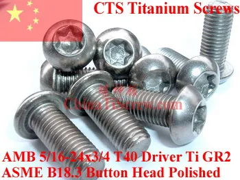 Титановые винты 5/16 24x 3/4 Кнопка головка Torx T40 драйвер Ti GR2 полированная 50 шт|titanium