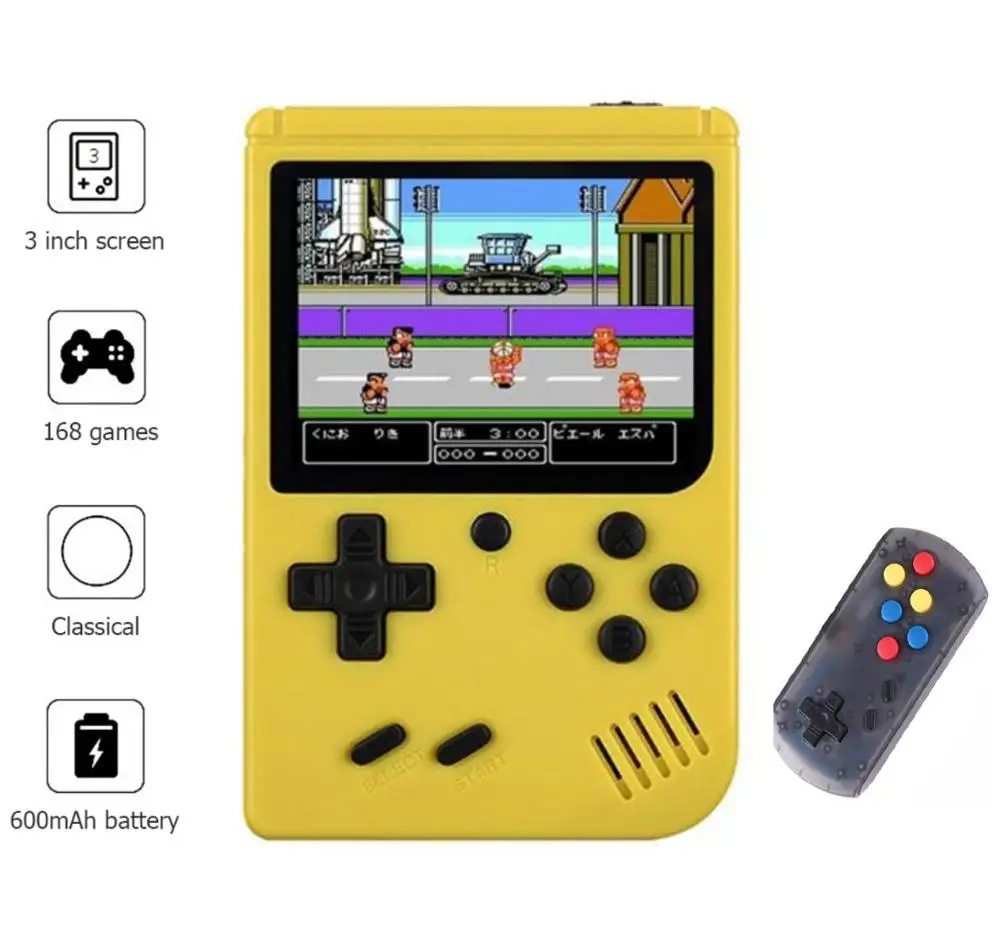 Yellow handle Портативная игровая консоль 8 бит ретро мини карманный плеер+ ручка встроенные 168 классические игры Лучший для ребенка Ностальгический плеер - Цвет: Yellow handle