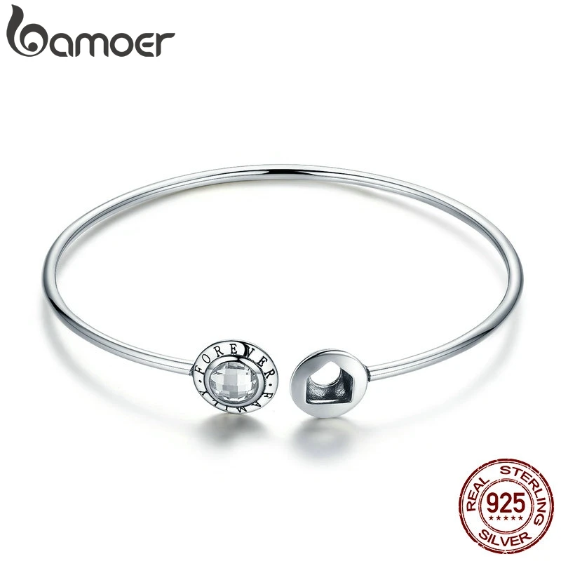 BAMOER, натуральная 925 пробы, серебро, семья, навсегда, прозрачный CZ, геоцентрические манжеты, браслеты, роскошные ювелирные изделия из стерлингового серебра SCB011