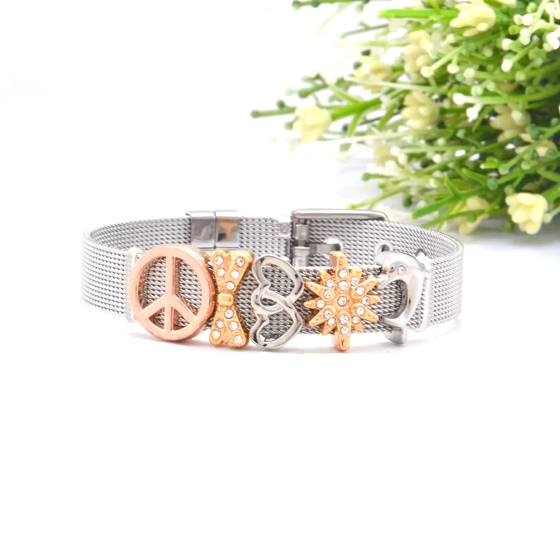 silver set Vinnie дизайн нержавеющая сталь сетки браслет наборы с Хранитель слайд талисманы ключи Модные женские ювелирные изделия - Окраска металла: silver set