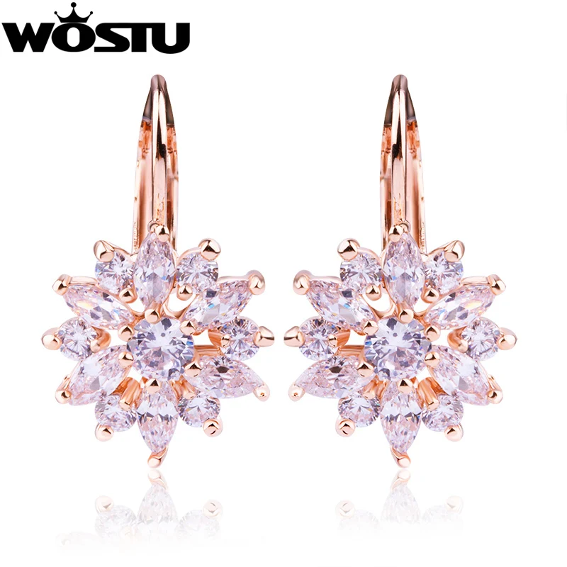 WOSTU Роскошные серьги гвоздики цвета шампанского и золотого цветов с циркониевым