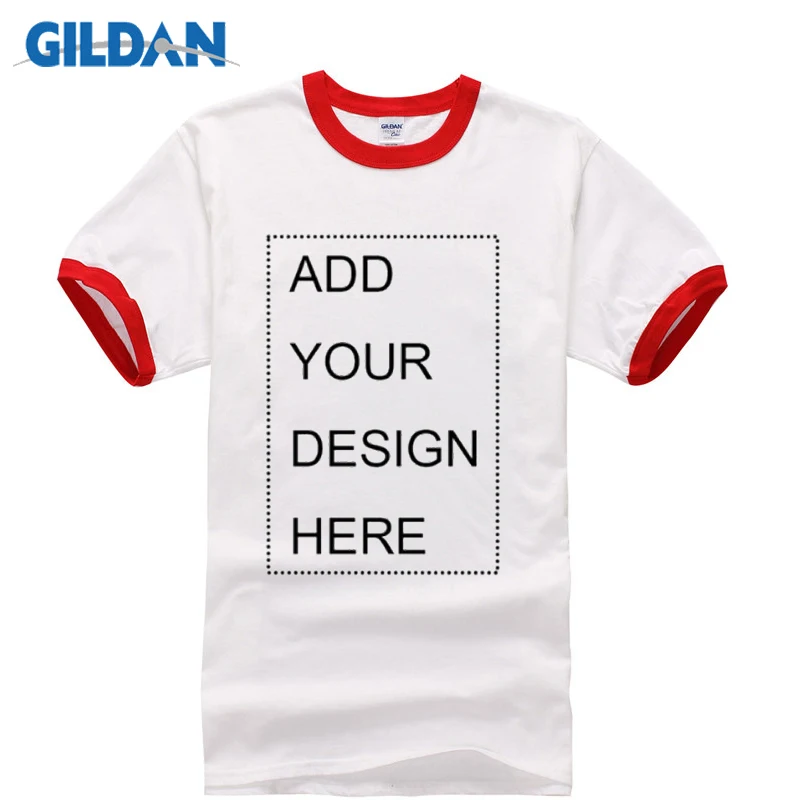 White red GILDAN Стиль Рок Летняя мужская футболка с коротким рукавом футболки повседневные белые с контрастным воротником и рукавами индивидуальные футболки - Цвет: White red