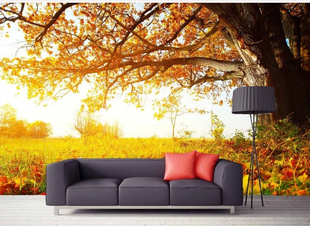 Фотообои на заказ с осенним пейзажем деревом объемные стереоскопические обои