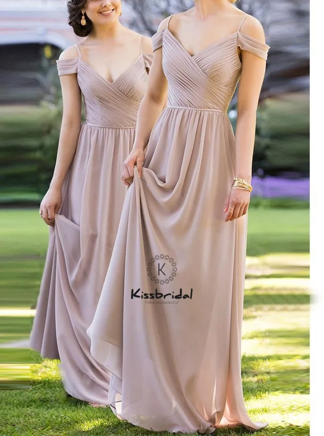 

Новые Элегантные шифон Платья для подружек невесты длинные спагетти ремень v-образным вырезом платье невесты robe demoiselle d'honneur