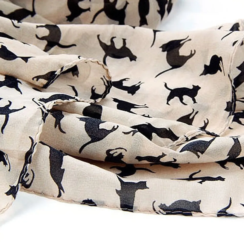 Женский шифоновый мини-шарф с принтом кошки |