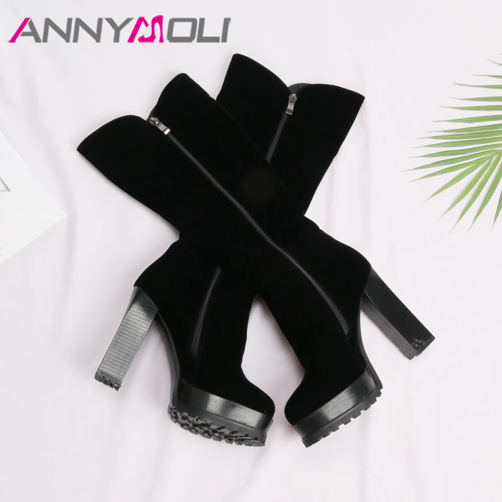 ANNYMOLI/женские сапоги на платформе с украшением в виде кристаллов Зимняя обувь