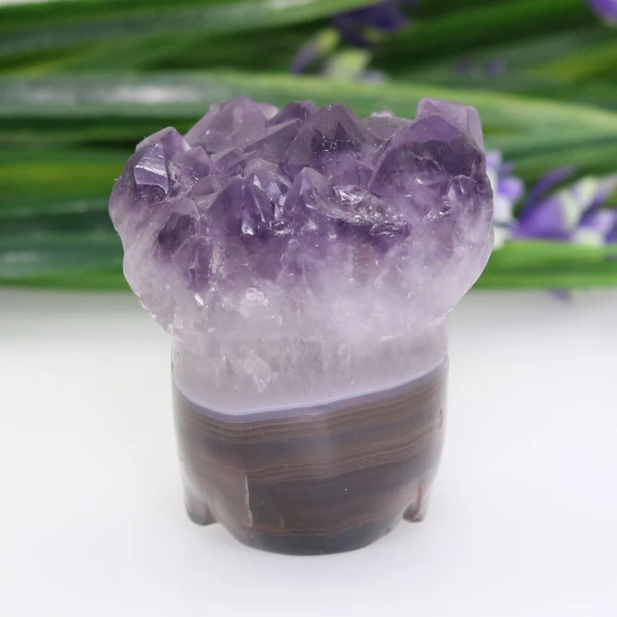 2.21 &quotАметист Geode Агат ручной резной Череп Кристалл реалистичные кристалл