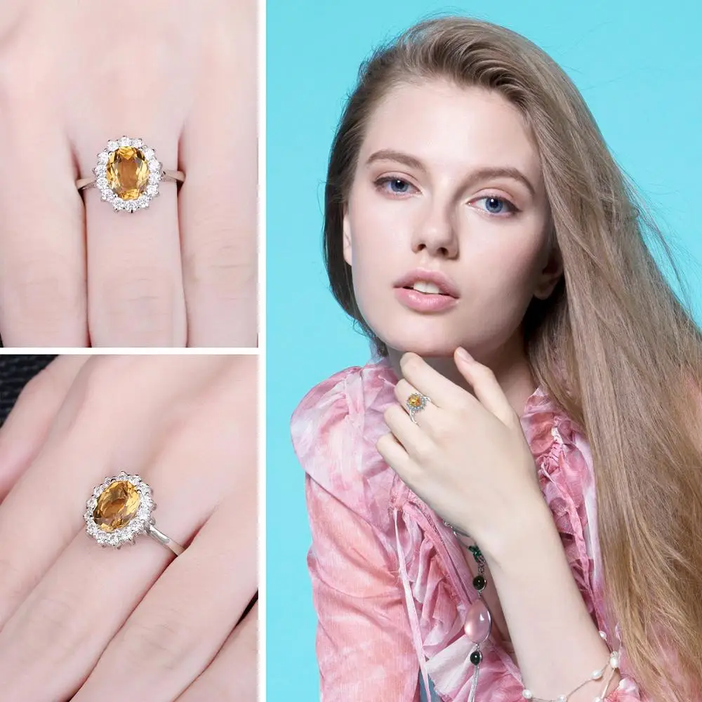 Jewelrypalace Кейт Принцесса Диана 1.8ct натуральный цитрин Обручение Halo Кольцо 925 Серебряное кольцо для Для женщин Красивые ювелирные изделия