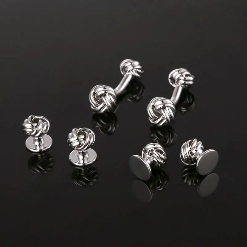 Прямая поставка Новое поступление серебряные запонки с узлом воротник комплект