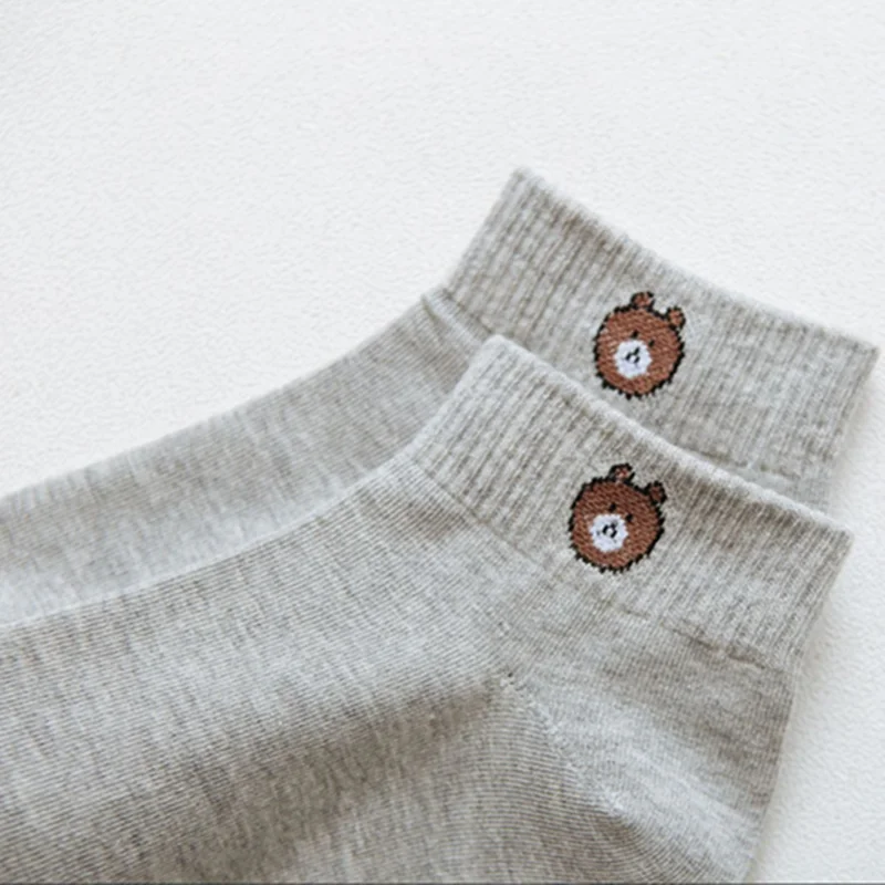 Женские хлопковые носки с медвежонком летние однотонные короткие тапочки