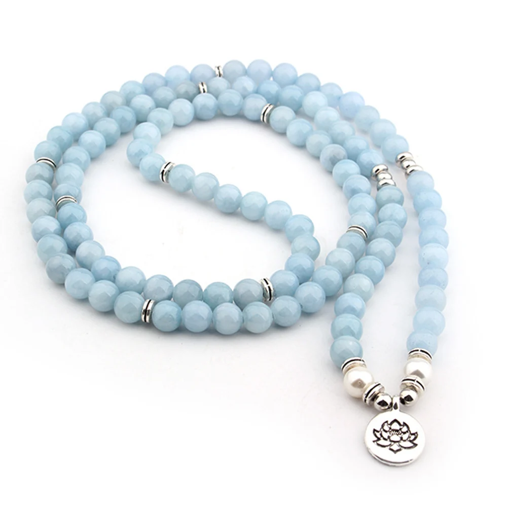 Light Blue 8mm 108 Matte Amazonite Chakra Bracelets For Women Beads Bracelet Rosary Natural Stone or Necklace | Украшения и