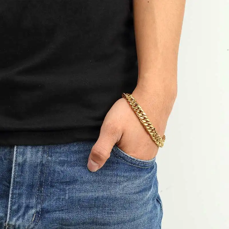 Браслет мужской панцирный из нержавеющей стали крутой браслет золотого цвета в