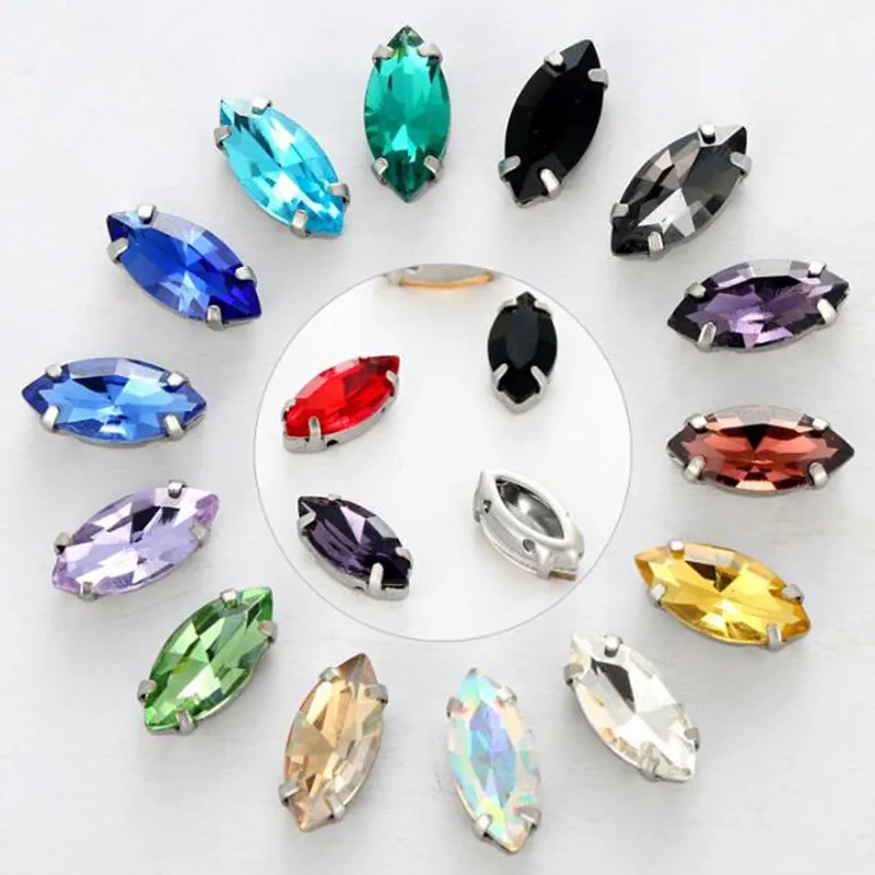 Пришивные стразы для глаз 6x12 7x15 9x18 мм|glass crystal|horse eyecrystal glass stone |