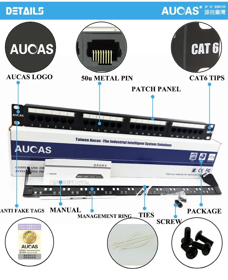 AUCAS 24 Порты CAT6 UTP Keystone патч Панель cat6 кабель рамка; Лицевая панель rj45 патч Панель 24 Порты и разъёмы