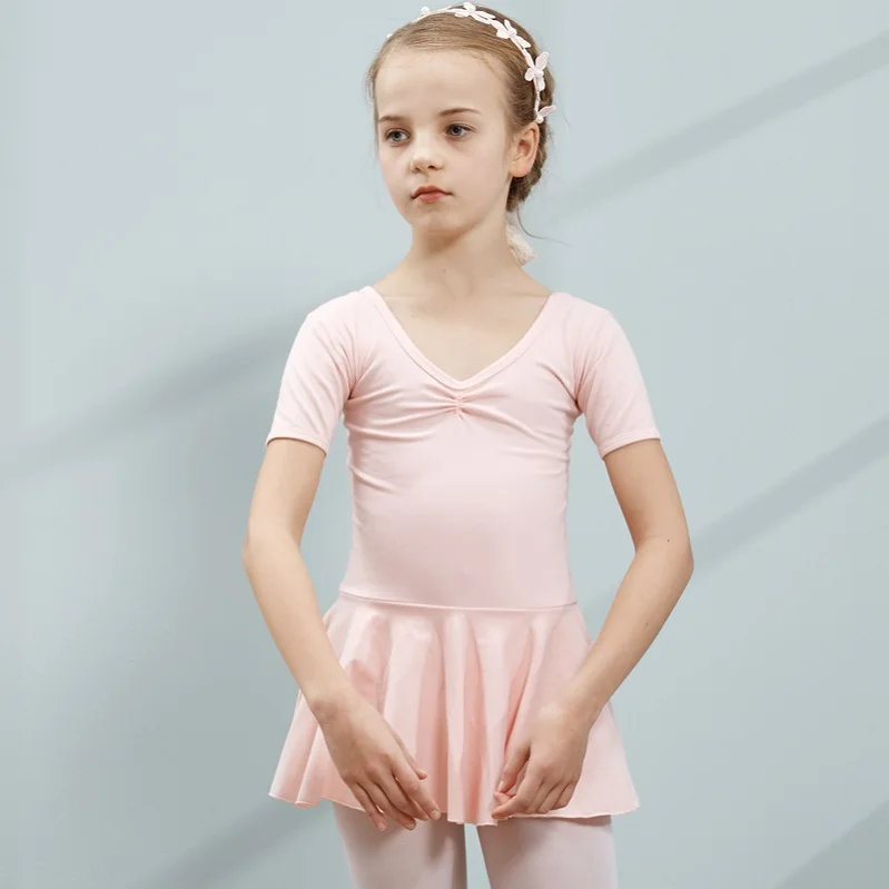 Pink Платье для танцев из чесаного хлопка; балетное платье-пачка для девочек; детское балетное трико с короткими рукавами из тюля для балерины - Цвет: Pink
