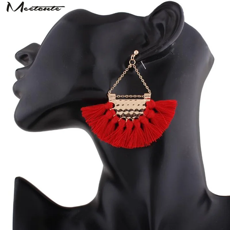 Женские сережки с кисточками Meetcute длинные золотого металла камнями 2019 |